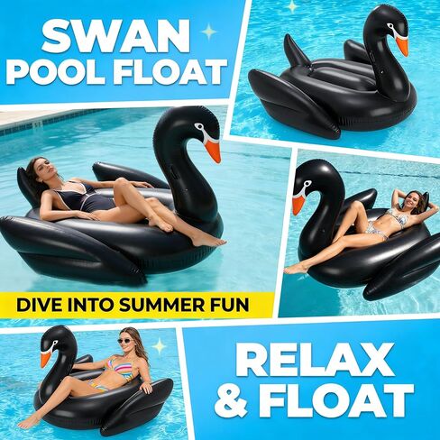 Giant Pool Float Adult Heavy Duty 70" Black Swan Pool Floaties for Adults Swimming Pool Lounger Float Pool Chair Float for Pool Games Beach Party Outdoor Water Play in Saudi Arabia