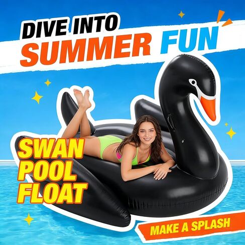 Giant Pool Float Adult Heavy Duty 70" Black Swan Pool Floaties for Adults Swimming Pool Lounger Float Pool Chair Float for Pool Games Beach Party Outdoor Water Play in Saudi Arabia