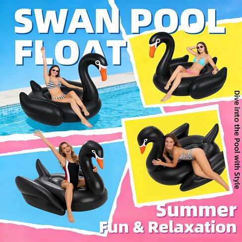 Giant Pool Float Adult Heavy Duty 70" Black Swan Pool Floaties for Adults Swimming Pool Lounger Float Pool Chair Float for Pool Games Beach Party Outdoor Water Play in Saudi Arabia