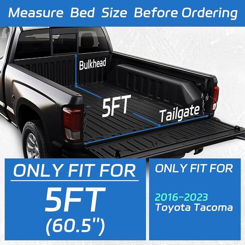 غطاء تونيو لسرير الشاحنة القابل للطي من PZ متوافق مع سرير Toyota Tacoma 2016-2023 بطول 5 أقدام (60.5 بوصة) مع نظام السكك الحديدية على سطح السفينة (باستثناء إصدار Trail) in Kuwait