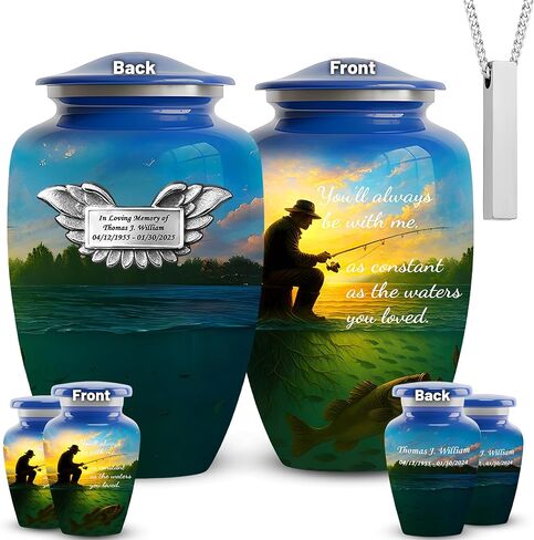 جرة حرق جثث الصيد للرجال مجموعة من 6 - جرة تذكارية كبيرة للرماد البشري مع 4 تذكار وقلادة تذكارية in Kuwait