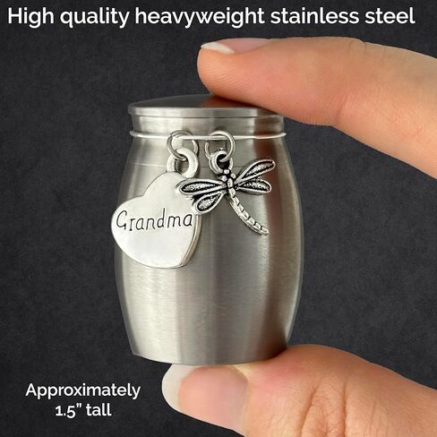Grandma Dragonfly Small Urn for Human Ashes Cremation Keepsake Memorial Stainless Steel for Family in Saudi Arabia