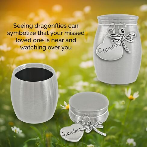 Grandma Dragonfly Small Urn for Human Ashes Cremation Keepsake Memorial Stainless Steel for Family in Saudi Arabia