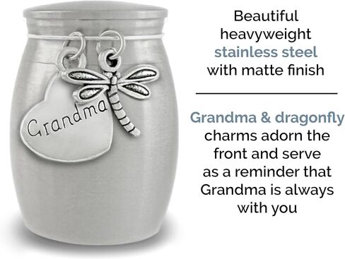 Grandma Dragonfly Small Urn for Human Ashes Cremation Keepsake Memorial Stainless Steel for Family in Saudi Arabia