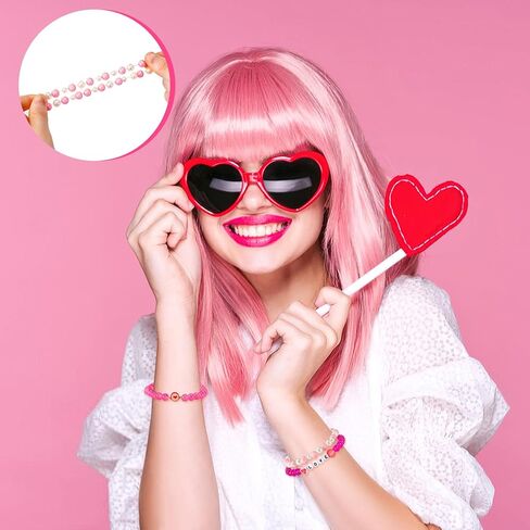 JULMELON Valentine’s Day Bracelets, 6 Pcs Mother's Day Heishi Stretch Bracelets for Women Red Heart Charms Bracelets Friendship Clay Bead Bracelets, Stackable Bracelet Set Mother's Day Party Gifts in Kuwait