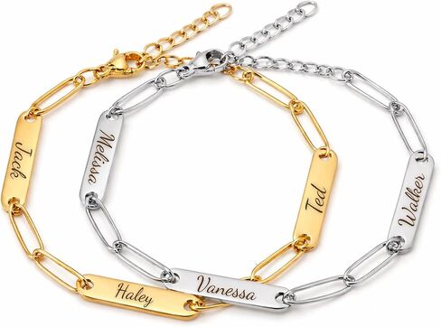 Personalized Name Bracelet for Women, Custom Engraved Stainless Steel Link Bracelet, Adjustable Gold or Silver, Mother Bracelet Gift in Saudi Arabia