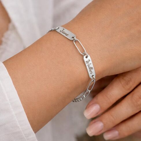 Personalized Name Bracelet for Women, Custom Engraved Stainless Steel Link Bracelet, Adjustable Gold or Silver, Mother Bracelet Gift in Saudi Arabia