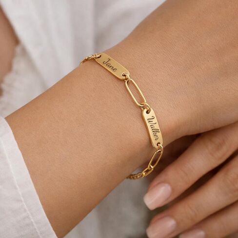 Personalized Name Bracelet for Women, Custom Engraved Stainless Steel Link Bracelet, Adjustable Gold or Silver, Mother Bracelet Gift in Saudi Arabia