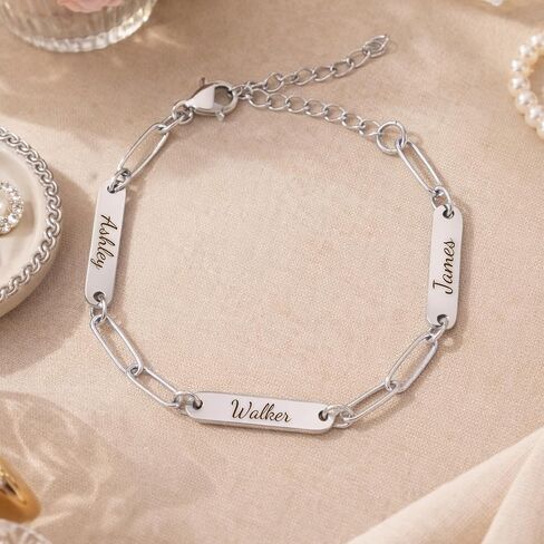 Personalized Name Bracelet for Women, Custom Engraved Stainless Steel Link Bracelet, Adjustable Gold or Silver, Mother Bracelet Gift in Saudi Arabia