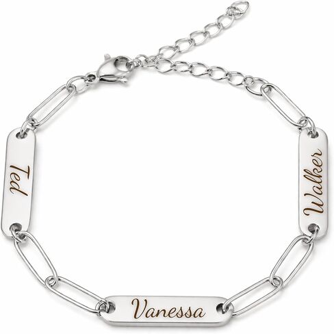 Personalized Name Bracelet for Women, Custom Engraved Stainless Steel Link Bracelet, Adjustable Gold or Silver, Mother Bracelet Gift in Saudi Arabia