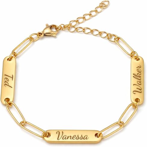 Personalized Name Bracelet for Women, Custom Engraved Stainless Steel Link Bracelet, Adjustable Gold or Silver, Mother Bracelet Gift in Saudi Arabia