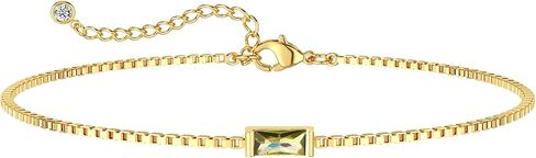 Gold Birthstones Bracelet for Women Christmas Birthday Gifts Dainty 14K Gold Plated Birthstones Bracelet Waterproof Jewelry for Women Trendy Adjustable 6.3+1.2 Inch Extend in Kuwait