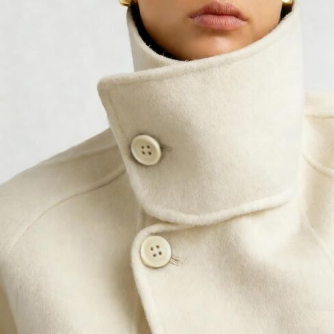 Women Cropped Pea Coat Wool Blend Stand Collar Fall Winter Warm Outfits Casual Elegant Belted Outwear in Saudi Arabia
