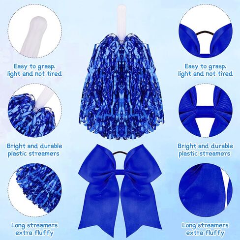 36 Pcs Cheerleader Gifts Bulk 8" Royal Blue Cheer Hair Bows Blue Cheer Socks Cheerleader Socks Bulk Pompoms Kit-Cheerleading Athletic Sock Pom Poms Cheer Accessories Sports Dance Squad Sports Rooter in Kuwait