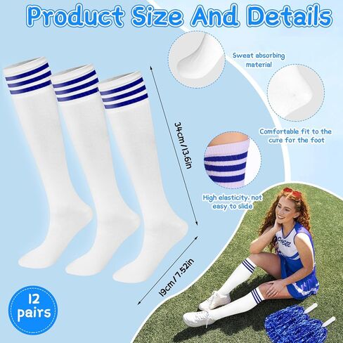 36 Pcs Cheerleader Gifts Bulk 8" Royal Blue Cheer Hair Bows Blue Cheer Socks Cheerleader Socks Bulk Pompoms Kit-Cheerleading Athletic Sock Pom Poms Cheer Accessories Sports Dance Squad Sports Rooter in Kuwait