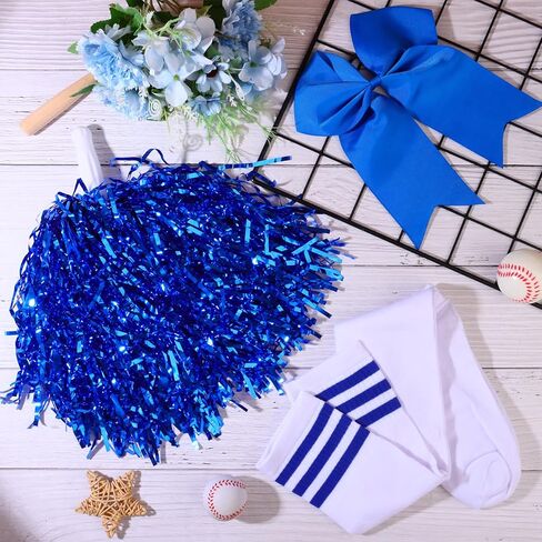 36 Pcs Cheerleader Gifts Bulk 8" Royal Blue Cheer Hair Bows Blue Cheer Socks Cheerleader Socks Bulk Pompoms Kit-Cheerleading Athletic Sock Pom Poms Cheer Accessories Sports Dance Squad Sports Rooter in Kuwait