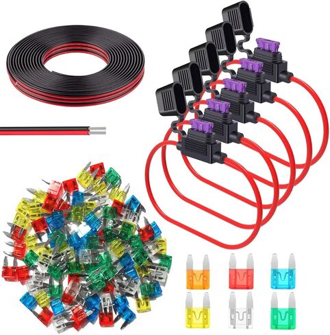 حامل مصهر 16 AWG مع مصهر شفرة 5A 10A 15A 20A 25A 30A ATC/ATO وسلك كهربائي بطول 3.2 قدم 2 دبابيس، 5 عبوات in Saudi Arabia