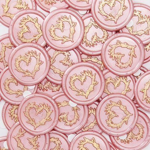 Nuvretk 25pcs Handmade Wax Seal Stickers - Heart Leaf Design Self-Adhesive Seals for Invitations, Envelopes, and Packaging（Rose Pink） in Kuwait