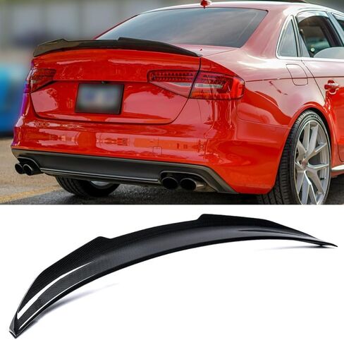 Rear Spoiler Compatible with Audi A4 B8.5 2013-2016, Carbon Fiber Pattern PSM Style Trunk Exterior High Kick Tail Deck Lid Wing Lip Splitter Fit for 2013 2014 2015 2016 in Kuwait
