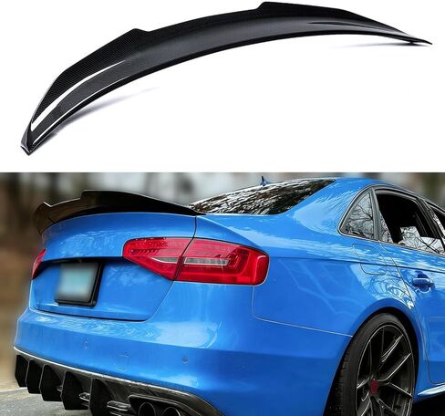 Rear Spoiler Compatible with Audi A4 B8.5 2013-2016, Carbon Fiber Pattern PSM Style Trunk Exterior High Kick Tail Deck Lid Wing Lip Splitter Fit for 2013 2014 2015 2016 in Kuwait