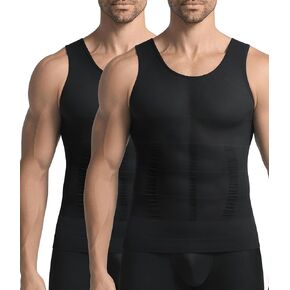 Mens 2 Pack Body Shaper Slimming Tummy Vest Thermal Compression Shirt Tank Top Shapewear Black/Black in Kuwait