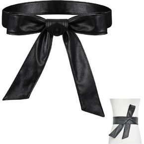 Women Black Leather Wrap Belt Obi Waist Fashion Tie Belt Soft PU Sash for Dress Coat Jacket Belts 1.8in Wide 70in Length in Kuwait
