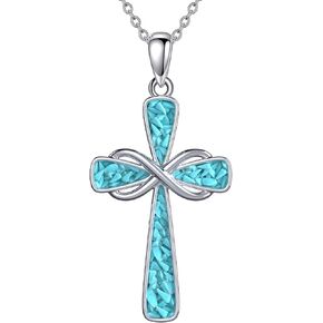 925 Sterling Silver Cross Necklace for Women Turquoise Cross Pendant Religious Jewelry Gifts for Her Wife Mom Birthday Christmas in Kuwait