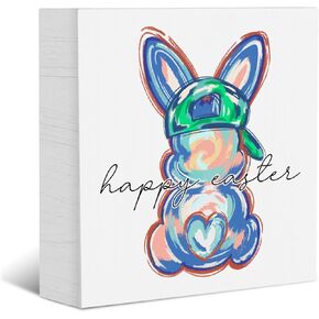 Funny Easter Decorations Bunny Decor Easter Decor Wooden Box Sign Home Farmhouse Office Bedroom Church Decorations Rustic Rabbit Wooden Box Block Plaque for Desk Table Bookshelf Tabletop in Kuwait