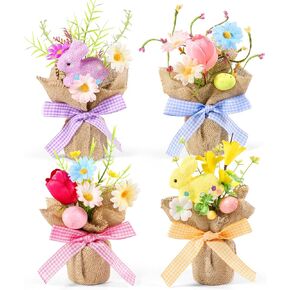 Dlerom 4 Pcs Easter Centerpiece Table Decorations Mini Artificial Easter Potted Plants Arrangement with Flowers Eggs Rabbits for Spring Home Desktop Farmhouse Party Decor in Kuwait