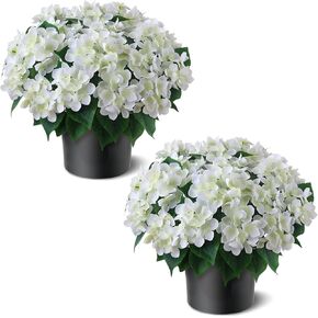 FOTEEWL Artificial Hydrangea Flower Topiary Trees - 2 Sets Faux Silk Flower Potted Plant, UV Resistant Fake Outdoor Hydrangea Bush for Front Door, Farmhouse,Garden, Porch Decor (Blue) in Kuwait