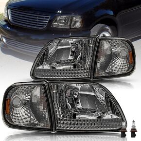 مجموعة المصابيح الأمامية BRYGHT متوافقة مع Ford 1997-2003 F150 / 2004 F150 Heritage / 1997-2002 Expedition / 1997-1999 F250 للخدمة الخفيفة مع أضواء الزاوية 4 قطع (مبيت من الكروم مع عاكس شفاف) in Kuwait