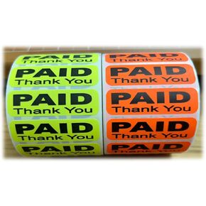 Paid Thank You Label Sticker, Self-Adhesive Retail Merchandise Labels - 2" Width by 0.5" Height 1 Roll 1000 Label Pack - Made in USA (Green, 1 Roll) in Kuwait