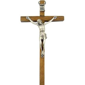 Brown Wooden Cross with Silver Toned Christ Corpus Crucifix Pendant, 4 3/4 Inch in Saudi Arabia