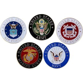 Military Branches Lapel Pin Set - 1 inch Circular Military Lapel Pins (One Each: Air Force, Army, Coast Guard, Marines, Navy) in Kuwait