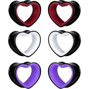 DOEARKO 6PCS Heart Shape Ear Tunnels Plugs Stainless Steel Hollow Double Flared Ear Gauges Tunnels Stretcher Body Piercing Earring Jewelry for Women Men 8mm-19mm in Kuwait