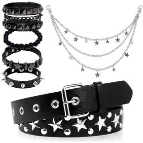 Black Studded Belt,Studded Bracelet Star Jeans Pants Chain Goth Rivet Punk Rock Cuff Bracelets Star Belt Emo Leather Cuff Bracelets for Women Men in Kuwait