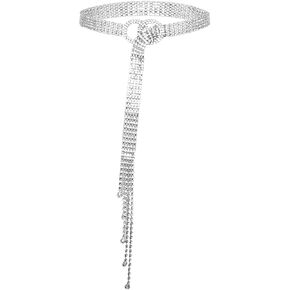 Rhinestone Waist Belt Silver Crystal Waist Chain with Tassel 53.15inch Diamond Dress Belt for Weddings Events Evening in Kuwait