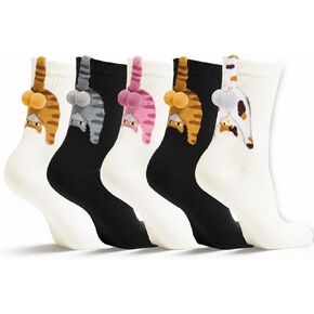 5 أزواج من جوارب القطط مع الكرات من KUNAL، جورب طاقم القطط المضحك ثلاثي الأبعاد، جورب طاقم الحيوانات المضحك للنساء هدية لمحبي القطط in Kuwait