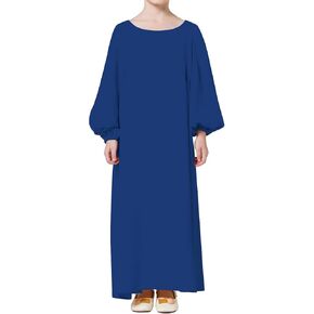 Kids Girls Muslim Abaya Long Lantern Sleeve Robe Maxi Dress Dubai Islamic Pleated Prayer Dress Full Cover Kaftan Casual in Saudi Arabia