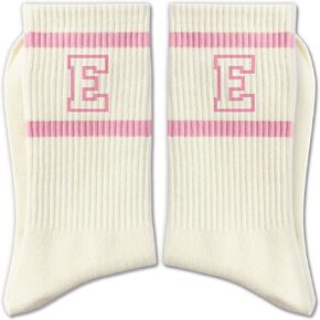 جوارب دائرية مخططة باللونين الوردي والأبيض مع الحروف، جوارب كلاسيكية بنمط رياضي in Kuwait