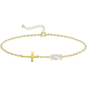 Cross Bracelet for Women with Birthstone Dainty 14k Gold Plated Non Tarnish Dainty Charm Birthstone Bracelet Trendy Stuff Religious Christian Birthday Gifts Jewelry in Saudi Arabia