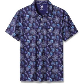 YIUME Men's Hawaiian Luminocean Print by Luova Flow Short Sleeve Polo Shirt Luminocean by Luova Flow Polo in Kuwait