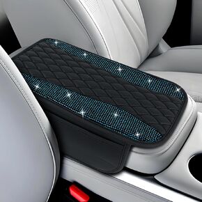 wuyaoyao Bling Leather Car Center Console Cover, 12.2"×7.5" Crystal Rhinestone Arm Rest Cover for Cars, Bling Auto Armrest Protector with 2 Side Pockets, Interior Car Accessories (Pink) in Kuwait