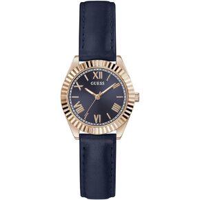 GUESS Women's 30mm Watch - Blue Leather Strap Navy Dial Rose Gold Tone Case in Saudi Arabia