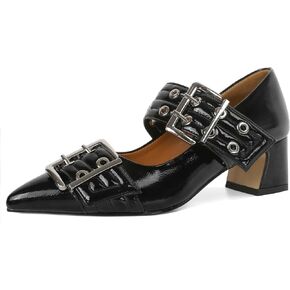 YODEKS Women Low Block Heel Pumps 2'' Heels Pointed Toe Metal Buckle Heels Size 6-12 in Kuwait