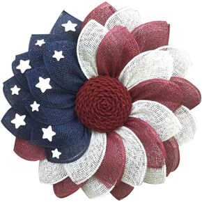 American Patriotic Fabric Wreath for Front Door Independence Day Decoration Flag Garland for Memorial Day and Fourth of July Festive Floral Door Ornament in Kuwait