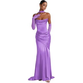 Strapless Satin Prom Dresses Corset Bridesmaid Dresses with Scarf Long Mermaid Formal Evening Gown in Kuwait