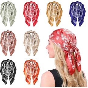8Pcs Head Scarf for Women 25'' Square Satin Hair Neck Scarves Large Shawl Bandanas Hair Wraps Scarf for Sleeping in Kuwait