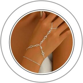 Dainty Gold Hand Chain Bracelet for Women Trendy,Ring Bracelet Hand Chain Bracelets Simple Finger Rings Slave Bracelets Boho Summer Beach Jewelry Accessories in Kuwait