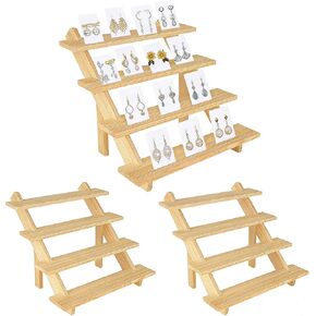 2 Pack 4 Tier Wooden Display Stand Riser Detachable Wood Earring Display Cupcake Stands Jewelry Card Earring Display Stand with Groove or Jewelry Cupcake Vendors Retail in Kuwait